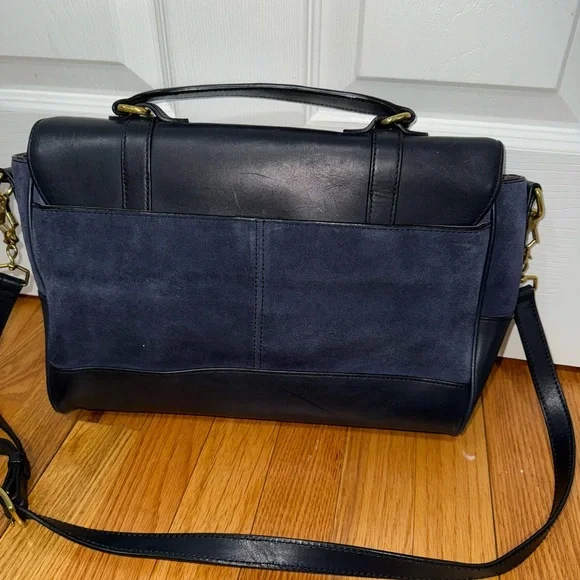 J. Crew Navy Blue leather and suede women purse/ briefcase. - Picture 4 of 5
